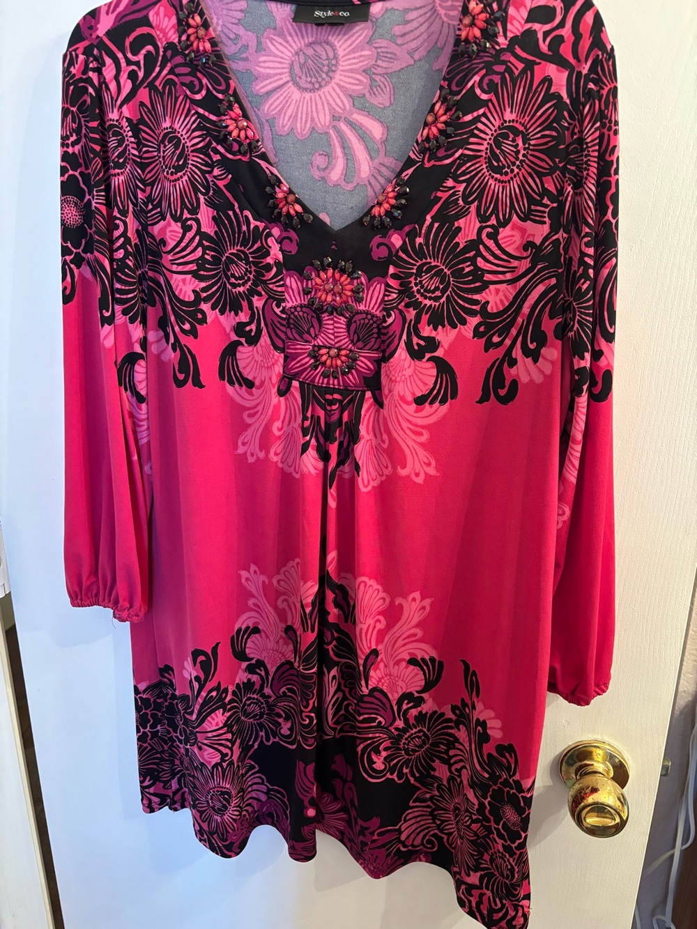 Style & Co Pink Floral V-Neck Women's Tunic Top